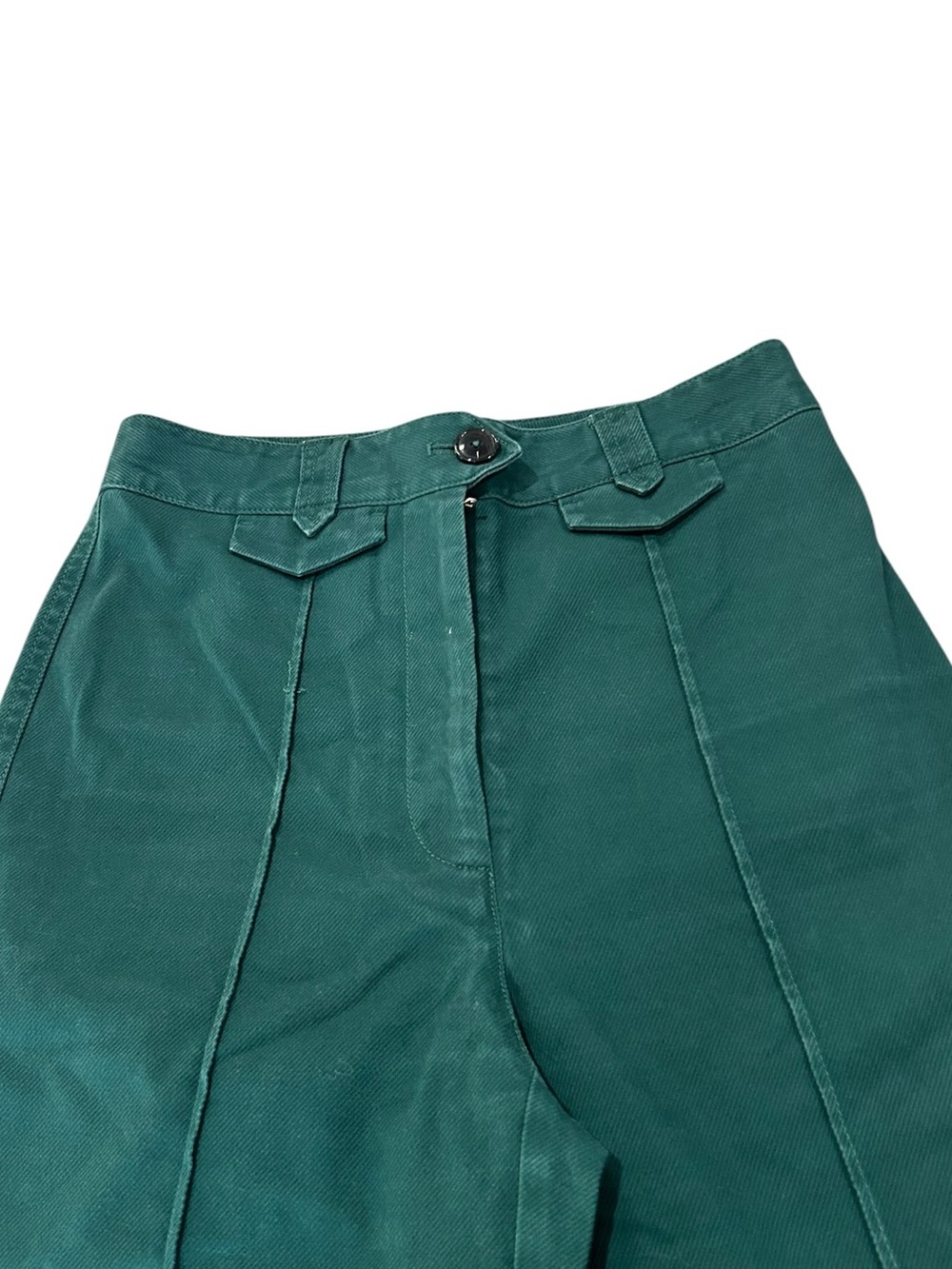 Anthropologie High Rise Wide Leg Flared Pants 1970's Deep Teal Green Sz 0 Cotton - Picture 5 of 12